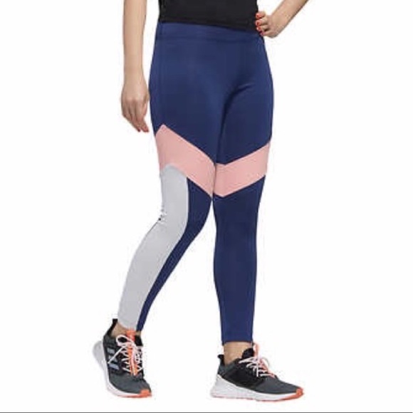 ADIDAS BLUE AND PINK LOGO HIGH RISE TIGHTS MEDIUM - Picture 3 of 15